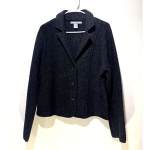Carroll Reed 100% wool sweater jacket blazer closet staple charcoal black womenL